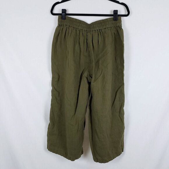 Wide Leg Cropped Linen Pants Green Tiered Drawstring Boho Beach Vacation - Picture 5 of 11